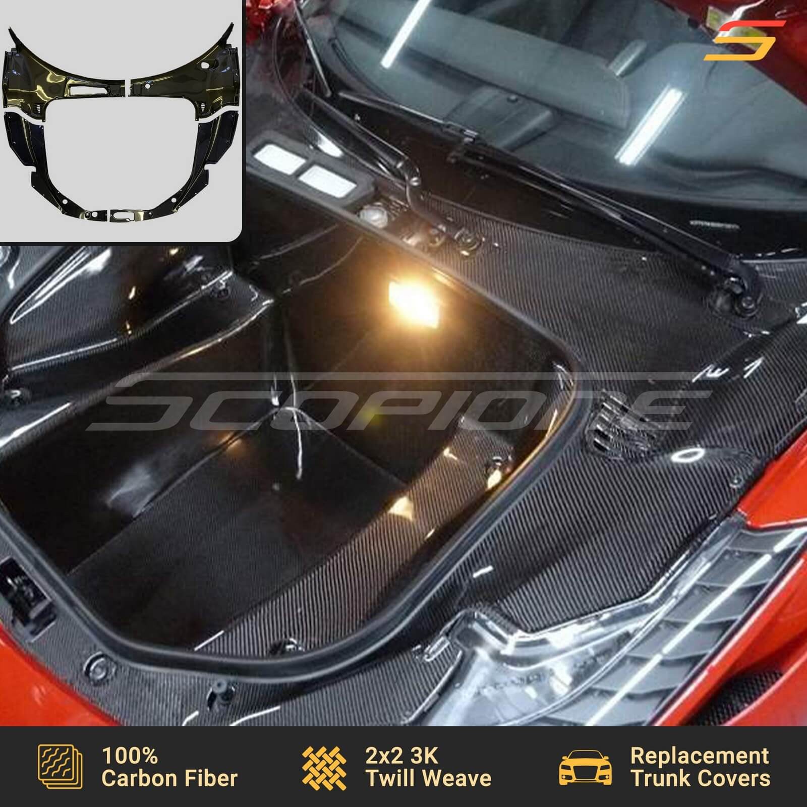 Scopione Carbon Front Bonnet Trunk Hood Covers Kit for Ferrari 458 Italia Spider
