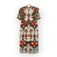 Large FarmRio FlowingBeauty Blue ShortSleeve Midi Dress SwanPrint Pearl FreeShip