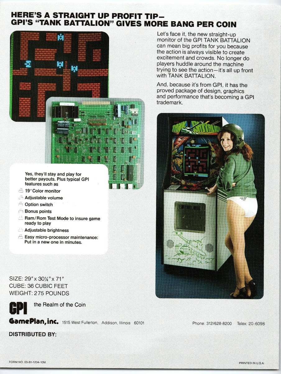 1979 GPI Tank Battalion Arcade Game Flyer Vintage Coin-Op Machine