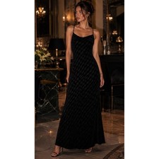 Vintage Gunne Sax Jessica McClintock Black Contrast Velvet Maxi Dress 9/10 EUC