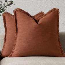 Foindtower Set of 2 Decorative Linen Fringe Throw Pillow Covers Farmhouse...