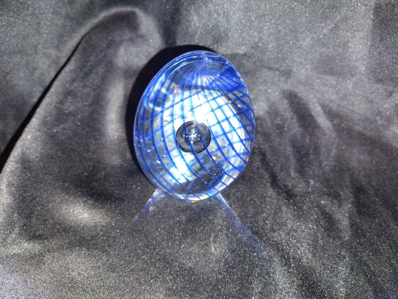 Vintage Murino Art Glass Blue Swirl Heavy Paperweight with Controlled Bubbles