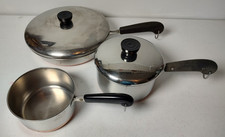 VTG Revere Ware Copper Bottom 3-piece Set 1 qt, 1.5 Qt w/lid, 10" Skillet w/lid
