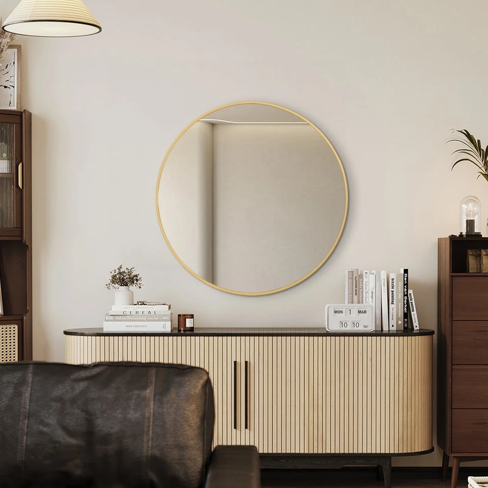 Modern Rose Gold Round Mirror 60cm x 60cm Wall Mounted Framed Minimalist Décor