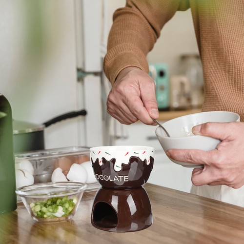 Chocolate Melting Furnace Fondue Pots Ceramic Cheese Dessert Cup - Picture 6 of 12