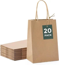 Brown Paper Bags 5.25X3.75X8, 20 Pcs, Small Gift Bags with Handles
