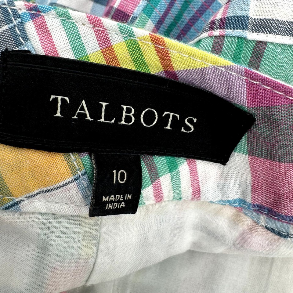Talbots Skirt Womens 10 Madras Plaid Cotton Coastal Side Zip Lace Up