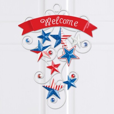Patriotic Sparkling Stars ''Welcome'' 4th of July Hanging Metal Door/Wall Decor