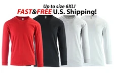 MENS PLAIN LONG SLEEVE T SHIRT HEAVYWEIGHT CASUAL BIG AND TALL COTTON SHIRT