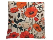 Mixed Poppy Flower Garden Vintage Floral Throw Pillow Cover Holiday HOME Decor
