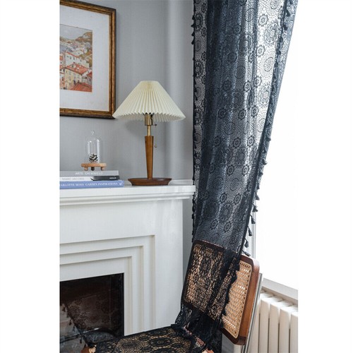 Black Crochet Hollow Out Curtains Living Room Sheer Tassel Curtain Window Drapes - Picture 4 of 21