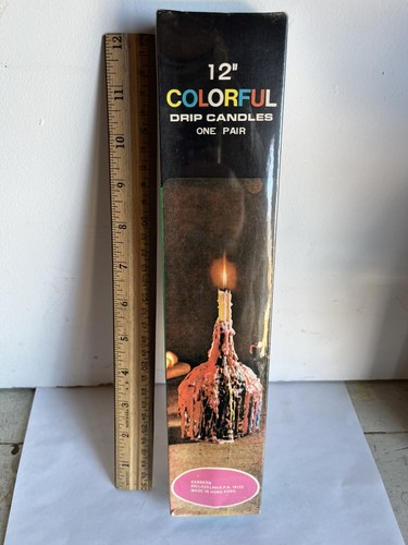 Vtg Colorful Drip Taper Candles Hippie Wine Bottle Multi Color Melt 12" Unused - Picture 6 of 6