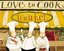Fabric Kitchen Apron with pocket, 23" x 31" 3 FAT CHEFS,LOVE TO COOK MARKET,CV