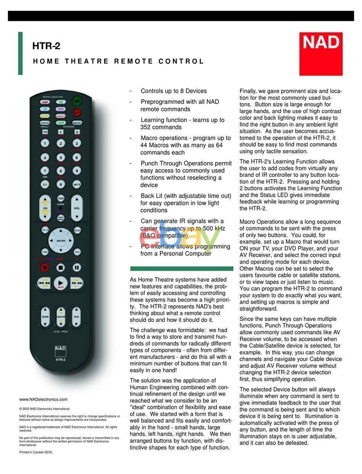 New Genuine HTR 2 HTR2 For NAD Universal Learning Home Theater Remote T743 T744 - Image 2 of 4
