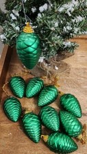 Set of 10 Shatterproof Glitter Green Pinecone Christmas Ornament 2 " EUC
