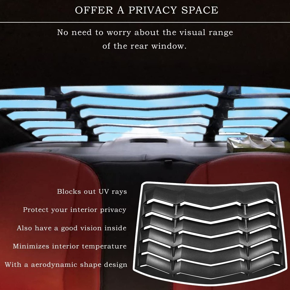 Rear Window Louver For Ford Mustang 1994-2004 - Matte Black ABS Lambo-Style Cover, Easy Install
