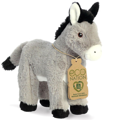   New AURORA WORLD Stuffed Plush Toy GREY DONKEY 11'' Soft Zoo Animal Eco Nation