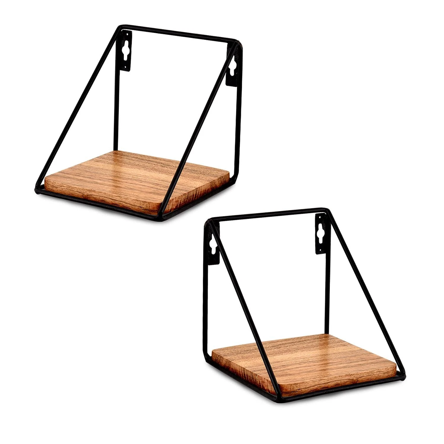 Floating Shelf Iron and Acacia Wood Wall Mounted Shelves Set of 2 for Living ...