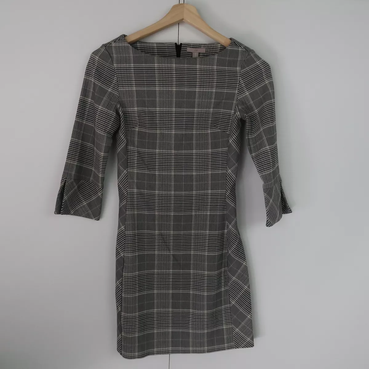 H M Womens Mini Dress Size 6 Black White Checkered Long Sleeve