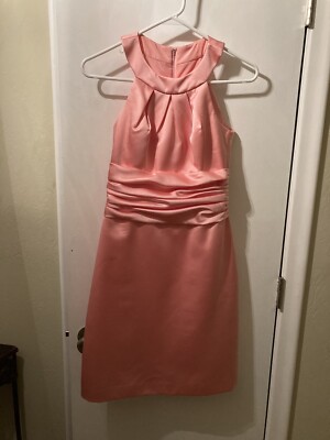 peach satin bridesmaid dresses Zapakasa Women Blush Bridesmaid Dress Spaghetti Straps A Line Formal Dress  With Slit