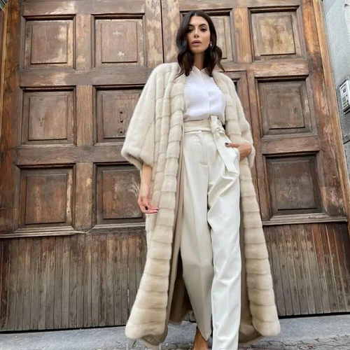 OFF WHITE Cappotto donna invernale pelliccia intera vera pelliccia visone X Long giacca soprabito nuovo elegante