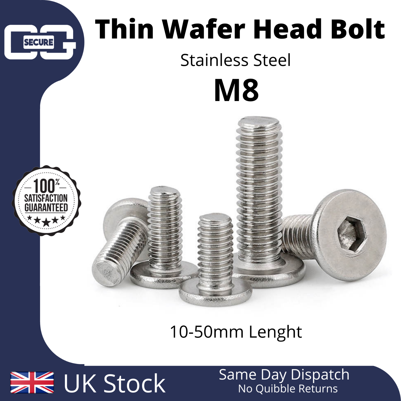 M8 Ultra Thin Wafer Flat Head Low profile Screws Bolt Allen Key ...