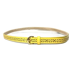 Women's Belt Medium-Large Yellow Perforated Floral Casual Jeans Trouser Skinny