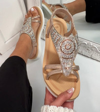 Womens Diamante Flatform Sandals Strappy Summer Flat Holiday Beach Sizes 3-8