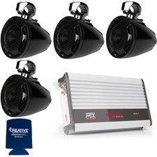 Mtx 4 Wet8cwb 8" Tower Speaker Leds & Wet75.4 Thunder Marine Amplifier