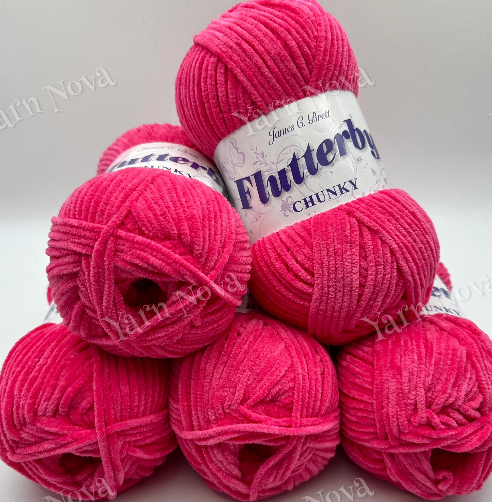 James C Brett Flutterby Chenille Knitting Yarn Wool 5x100g Balls- B67 Pink