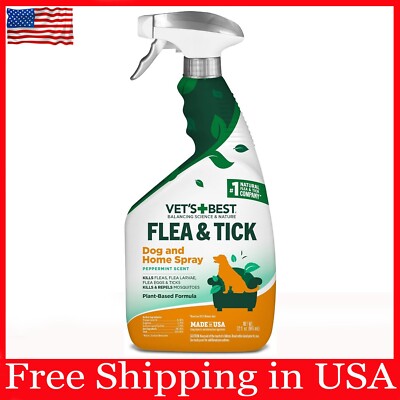 Vet's Best Flea and Tick Home Spray Flea Treatment for Dogs/Cats 32oz. Fast...