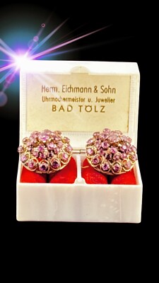 Bad Tolz Pink Rhinestone  Earrings, Gold Plated, 1950s Vintage Jewelry