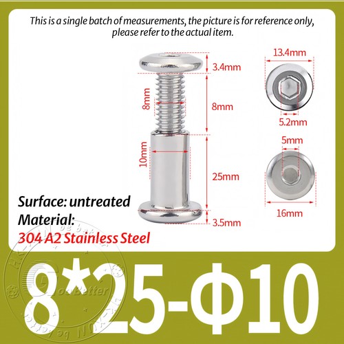 FURNITURE JOINT CONNECTOR BOLT & CAP NUT - ALLEN KEY HEAD - A2 STAINLESS STEEL - Picture 123 of 144