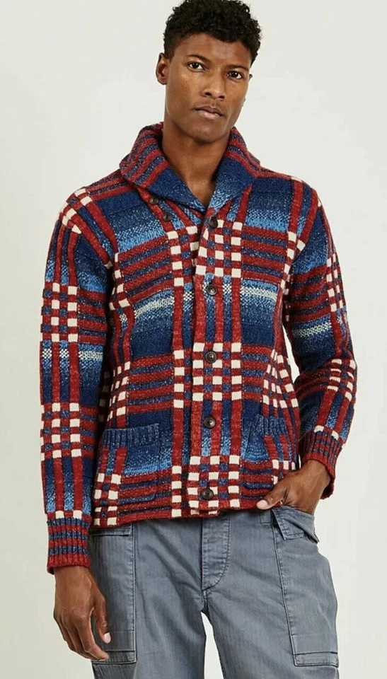 $945 RRL Ralph Lauren Small Sweater Plaid Shawl Polo Geometric Double RL Check - Image 2 of 4