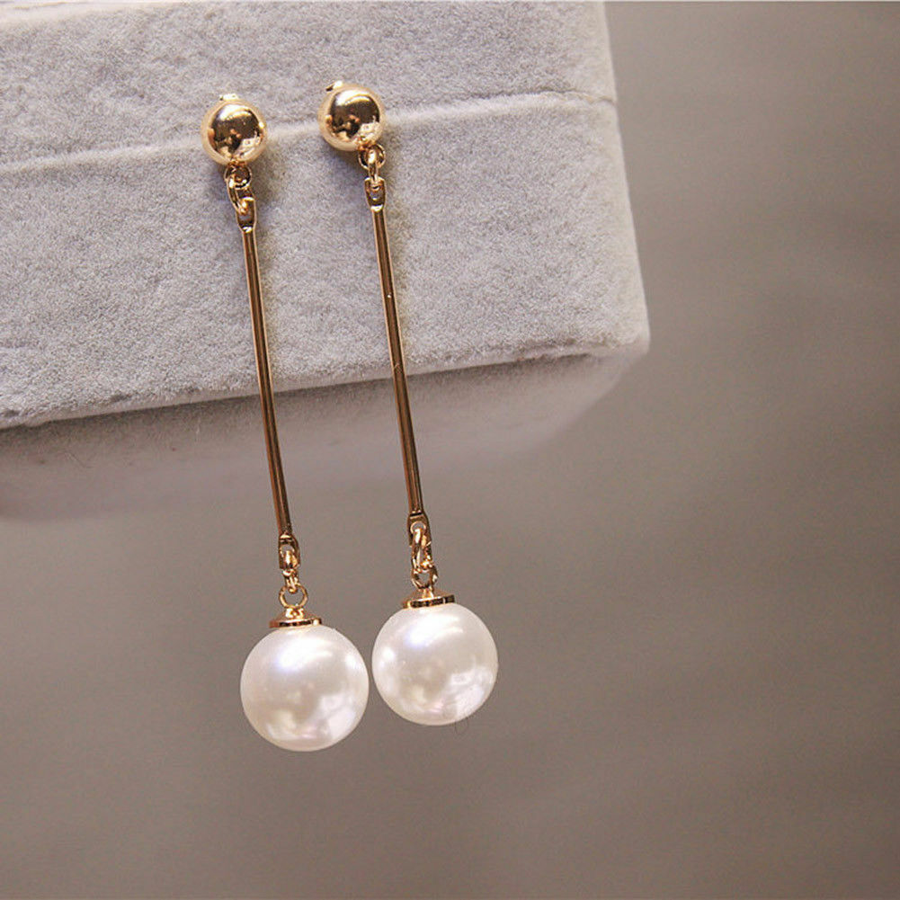 Elegant Korean New Fashion Women Fresh Water Pearl Dangle Gold Stud Earrings 