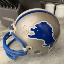 Mini casco de fútbol americano Riddell Detroit Lions usado en batalla máscara de metal sin relleno b5