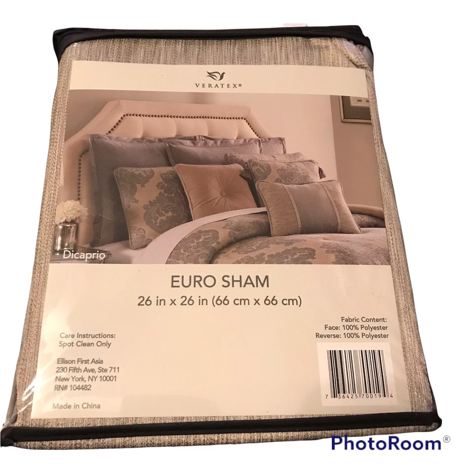 Veratex DICAPRIO Reversible Euro Sham 26 x 26 Gris Bronceado Sutil Raya NUEVO Foto 4 de 4