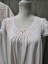 MISS ELAINE Short Sleeve Cotton Full Zip Robe And Nightgown Pink Small Vtg