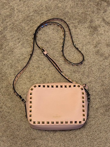VALENTINO GARAVANI Women Rockstud Shoulder Shoulder Bag Pink Leather Gold Chain