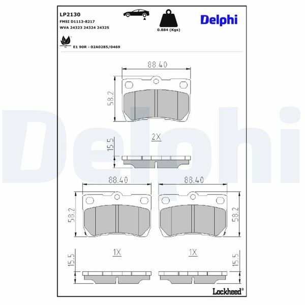 Delphi Bremsbelagsatz Scheibenbremse LP2130 FüR IS GS Lexus 2 200D ALE20_ ALE20R-image