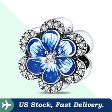 KUNSIR 925 Sterling Silver Charm for Bracelet Blue Floral Bead Charm DIY Jewelry