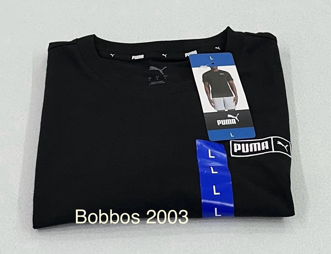 Puma Men's Short Sleeve Crew Neck Logo Tee, Black, Size L