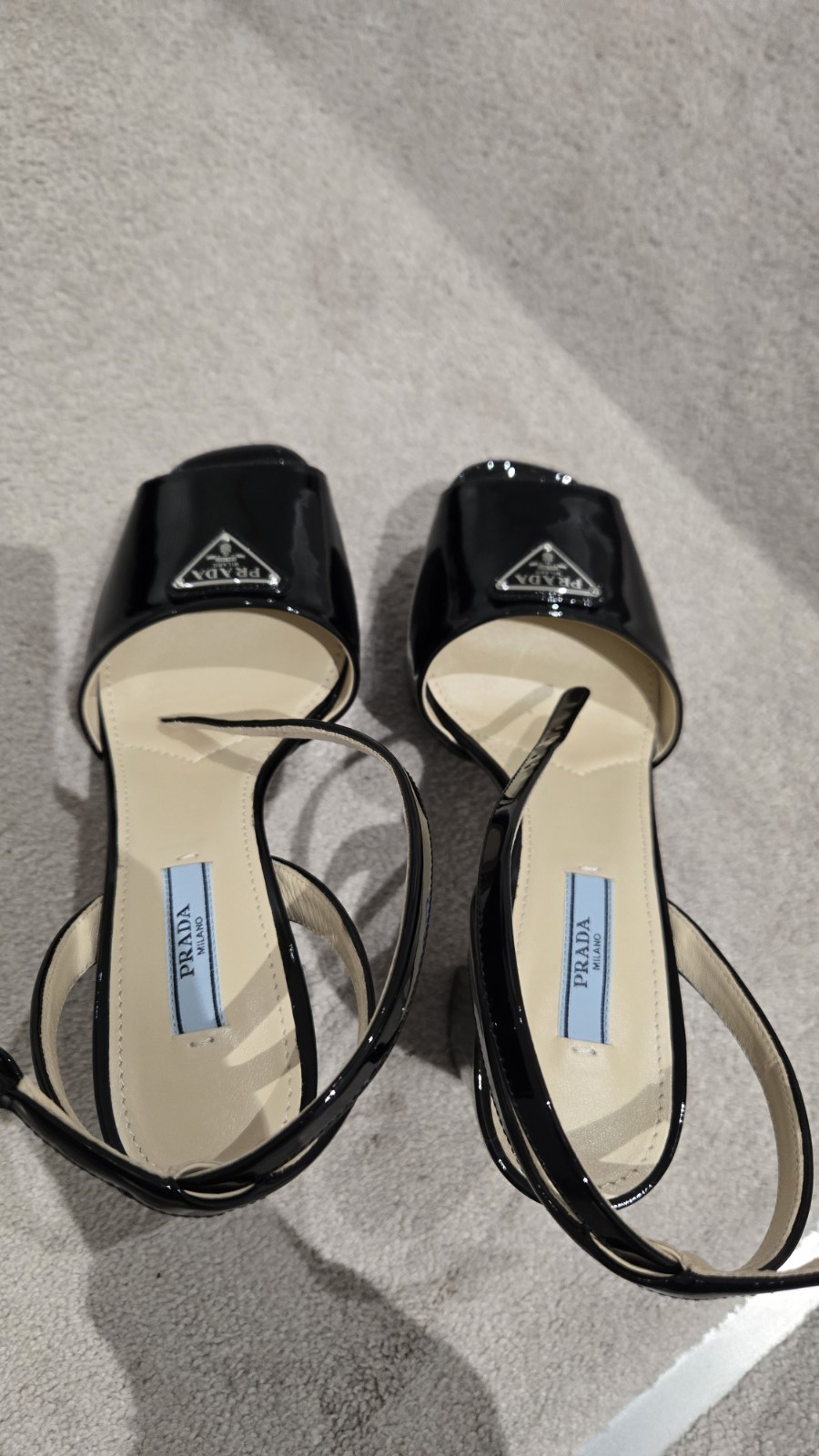 Prada Black Patent Leather High Heel, Open toe,  never worn UK size 3/ EU 36 image 9