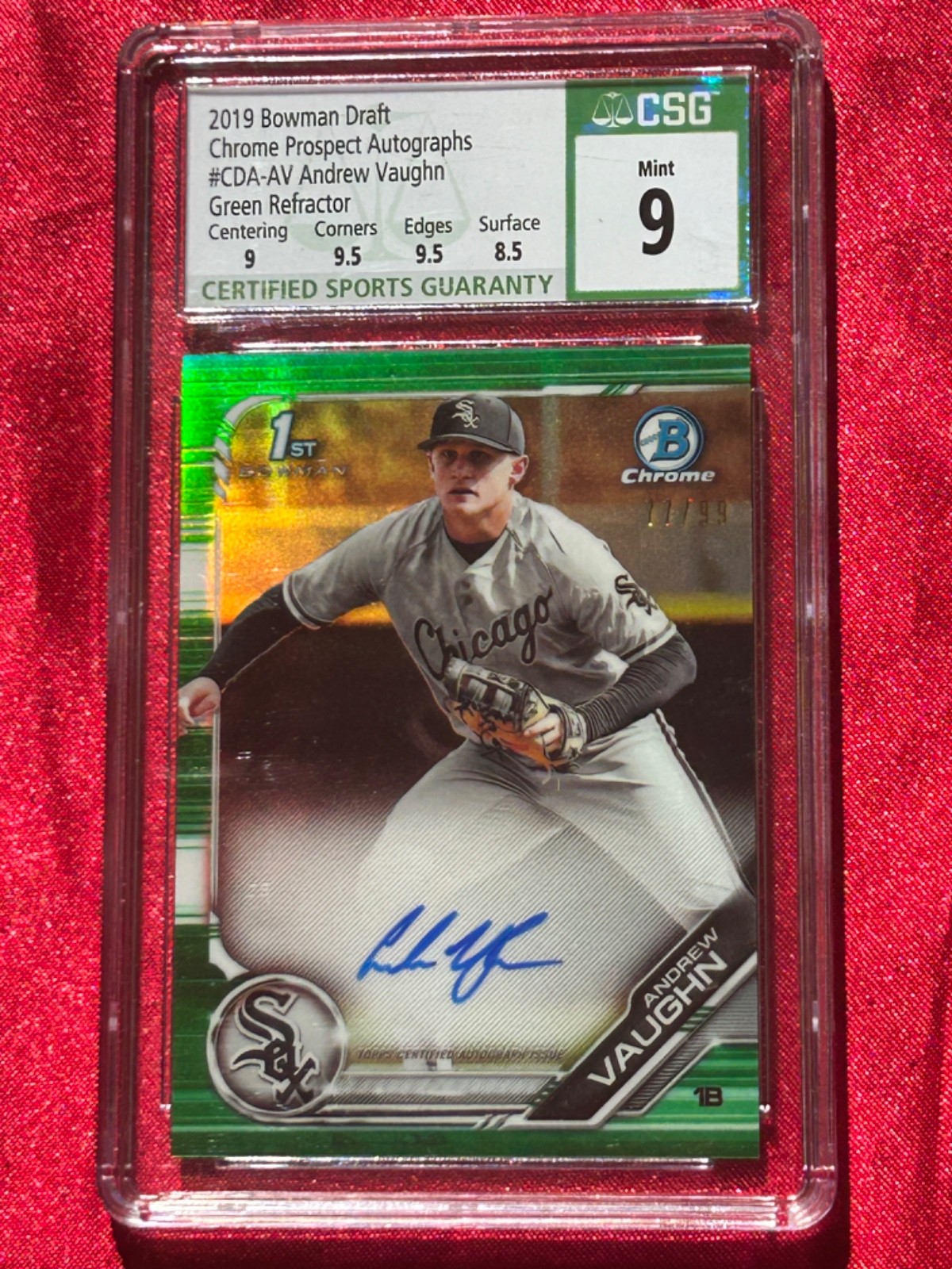 2019 1st Bowman Chrome ANDREW VAUGHN Green Refractor Auto /99 Rookie Card RC