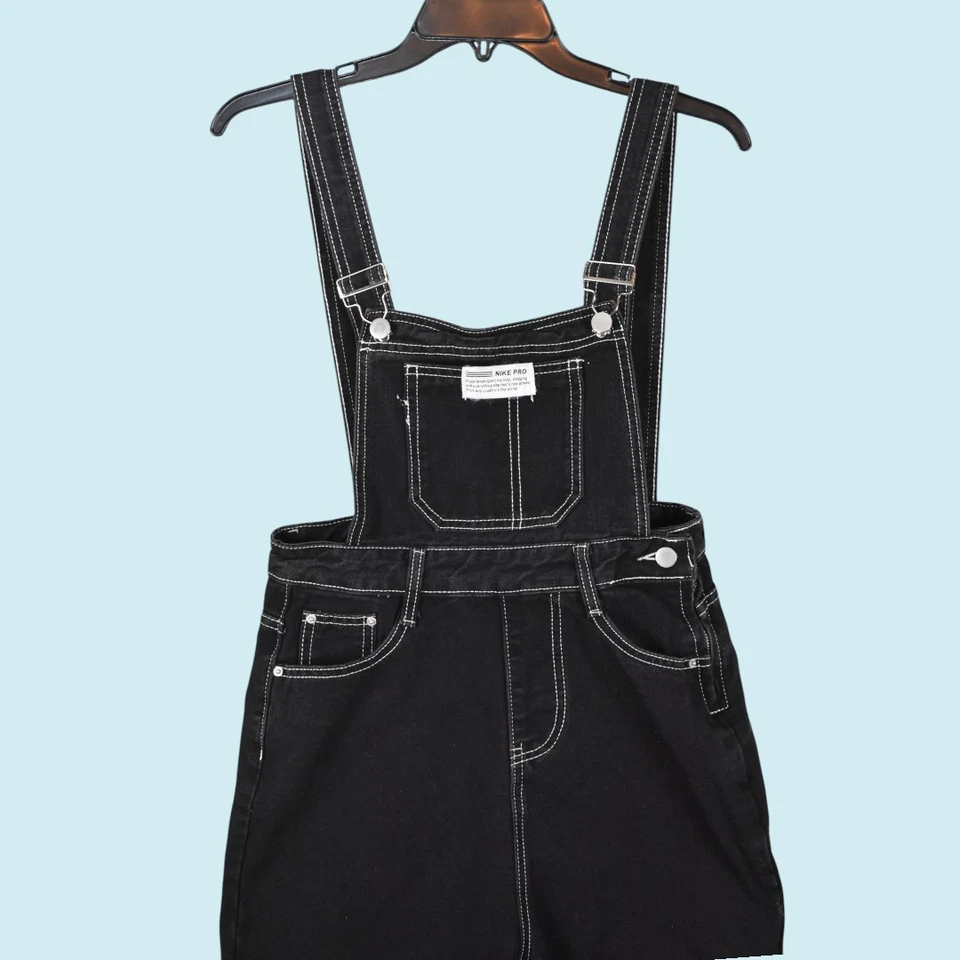 Mono vaquero vintage Nike Pro talla mediana negro pierna ancha cremallera lateral denim raro Foto 2 de 4