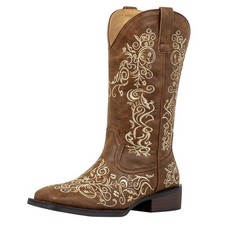 SheSole Women's Cowboy Boot Square Toe Mid Calf Western Cowgirl Boots Brown...