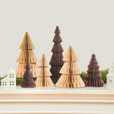 6 Pcs Paper Christmas Tree Decor 3D Honeycomb Trees Table Centerpiece for Mod...