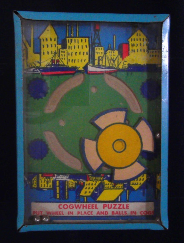 Cogwheel Puzzle Vintage Handheld Game Blue Frame Mechanical Toy Collectors Item