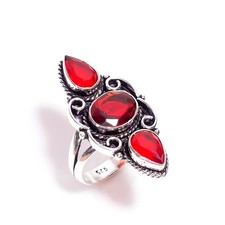 Handmade Red Garnet Gemstone 925 Sterling Silver Ring 7 US Anniversary Gift