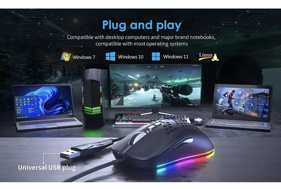 CYD C306 Wired Gaming Mouse with 7200 DPI Sensor, Gaming Mouse with 2.5 m Cable - Image 3 of 4